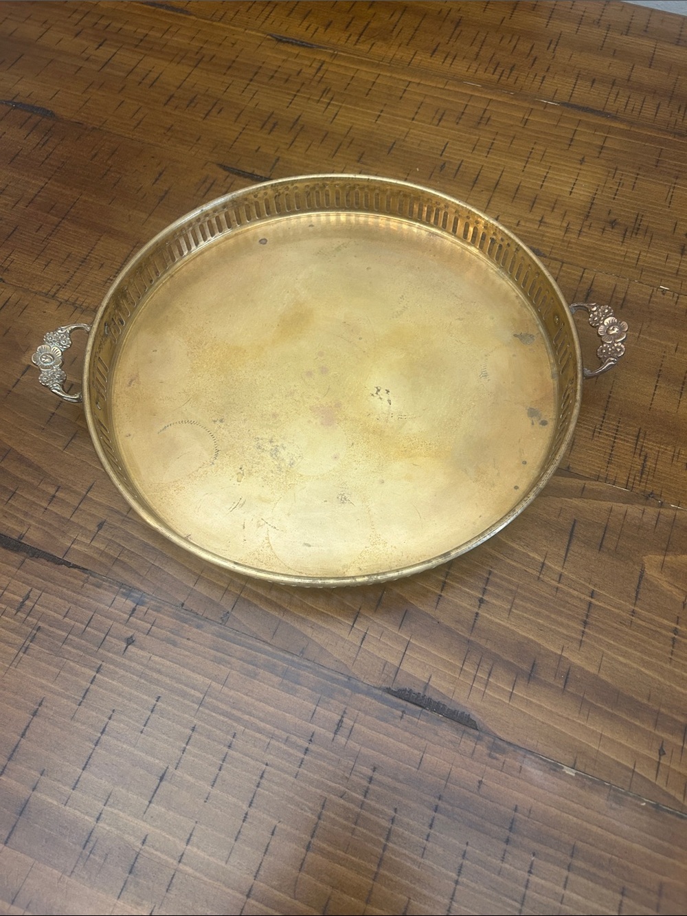 Brass Serving Tray with Ornate Handles - Gold Finish